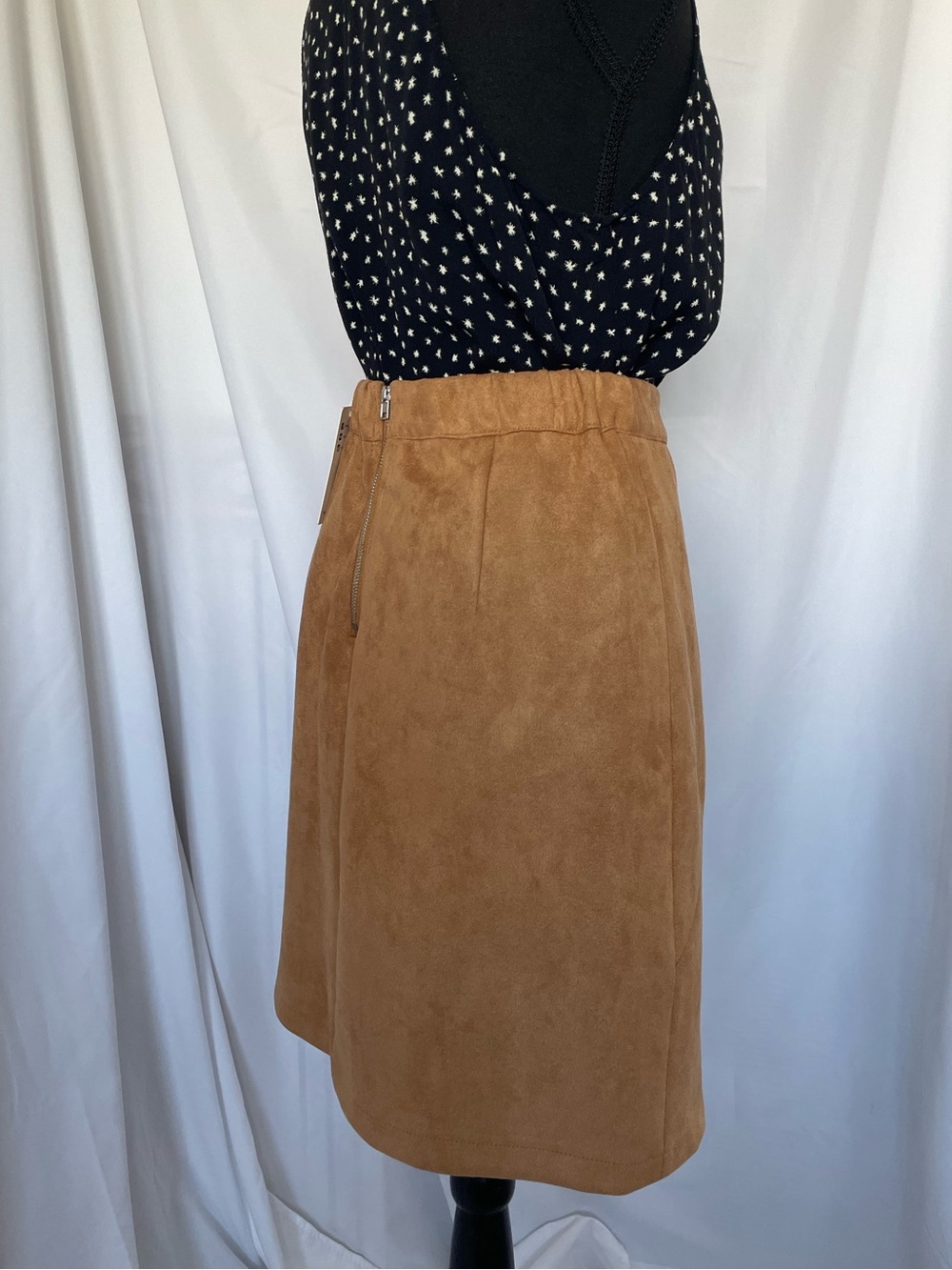 NEW Camel Tan Faux Suede A-Line Skirt SzL Western Country Office School Academia - Picture 4 of 13